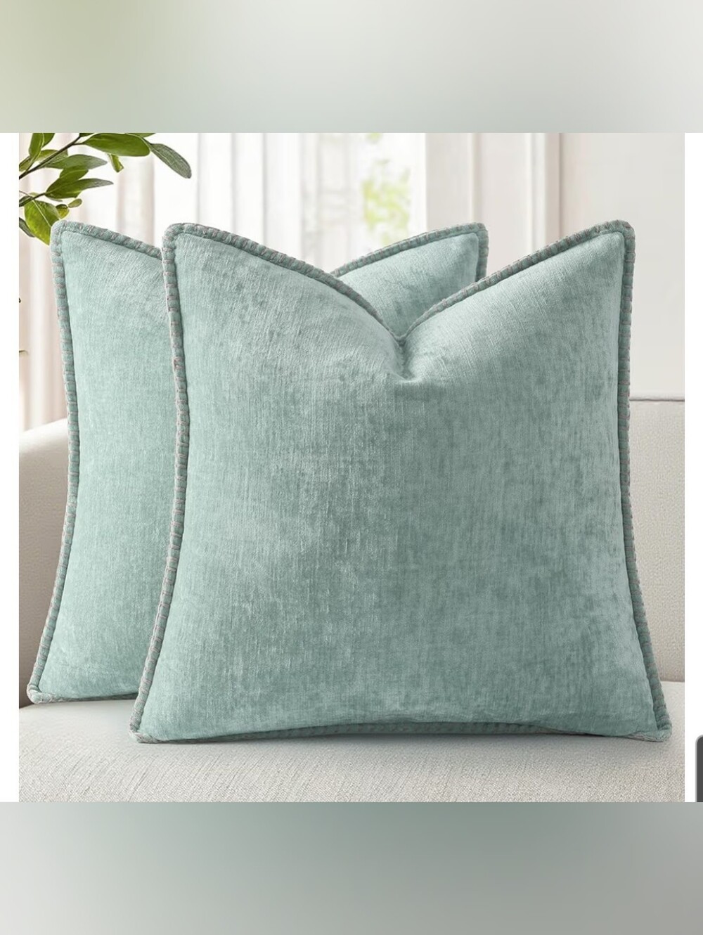 Chenille Square Throw Pillow Covers in Aqua Haze Set Of 2 Large 26x26